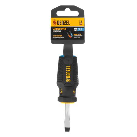 Отвертка DENZEL SL6x38 мм, CrV, трехкомпонентная рукоятка