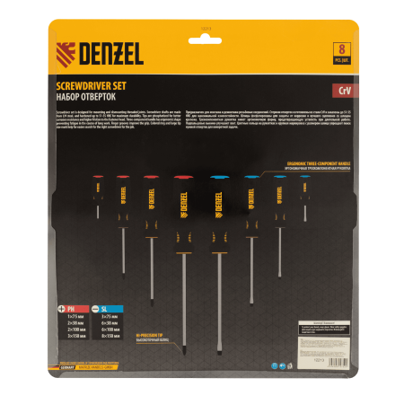 Набор отверток DENZEL 8 пр., CrV, трехкомпонентная рукоятка