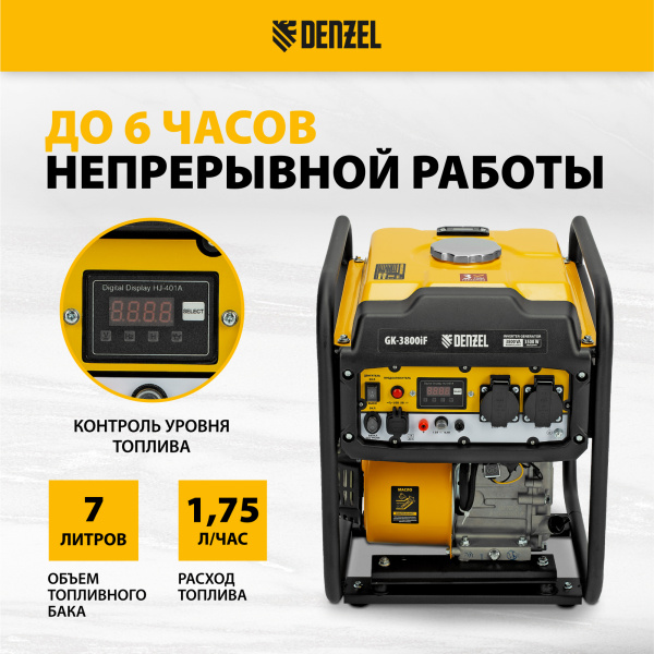 Генератор инверторный DENZEL GK-3800iF, 3,8 кВт, 230 В, ручной старт