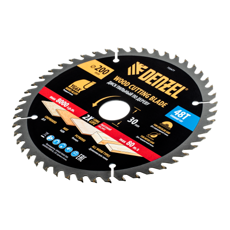 Пильный диск по дереву DENZEL ф200 х 30 мм, 48 зубьев