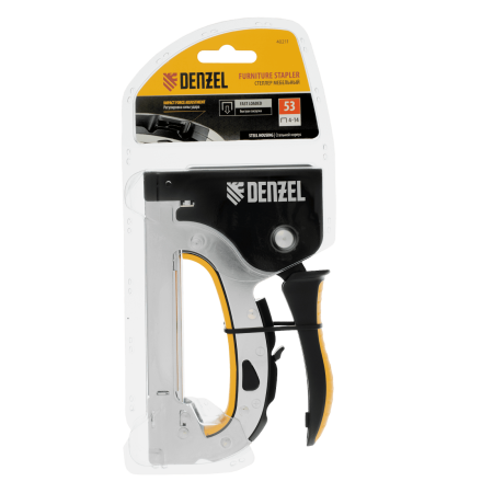 Степлер мебельный DENZEL стальной корпус, быстрая загрузка, регул. силы удара, тип 53, 4-14 мм