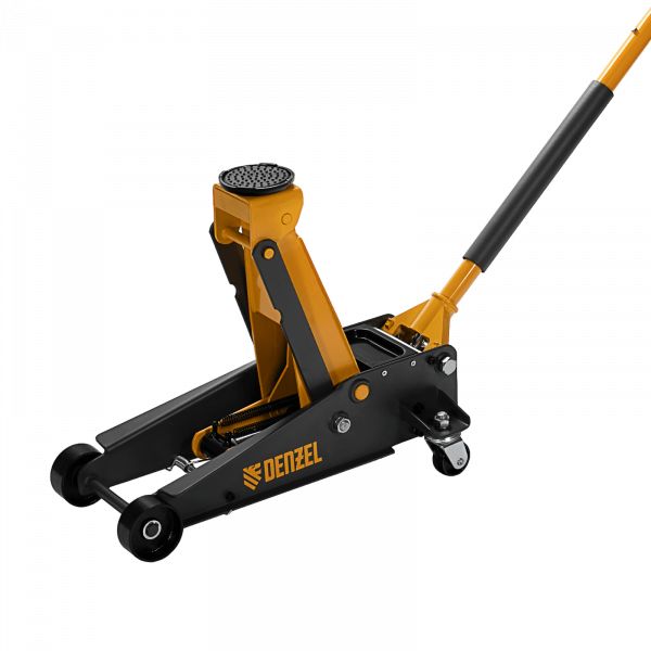 Домкрат гидравлический DENZEL подкатной 3 т, с фиксатором, быстрый подъем, 135-480 мм, профессиональный