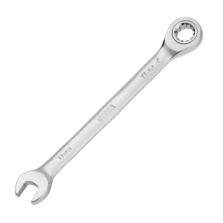Ключ комбинированный трещоточный DENZEL, 11 мм, CrV, матовый хром