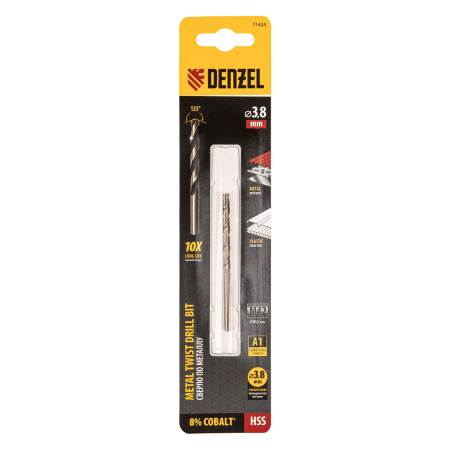 Сверло по металлу DENZEL 3,8 мм, HSS Co-8%
