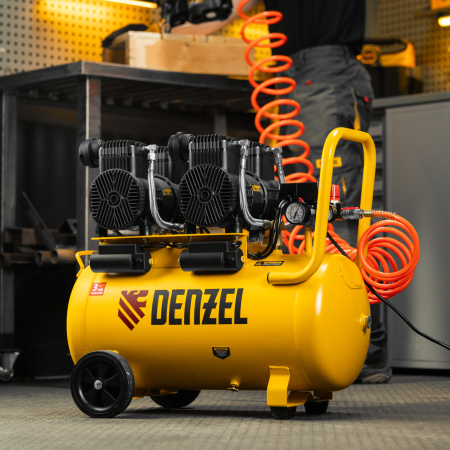 Компрессор безмасл. малошумный DENZEL DLP -3000/50, 3 кВт, 2х1,5 кВт,50 л, 2850 об/мин,500 л/мин