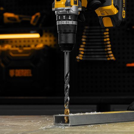 Сверло спиральное по металлу DENZEL 12 x 205 мм, Р6М5, Golden Tip, удлиненное