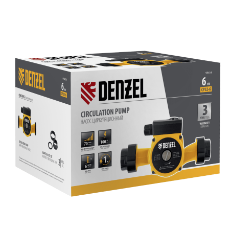 Циркуляционный насос DENZEL CP32-6, напор 6 м, 70 л/мин, 1 м кабель, монт. длина 180 мм
