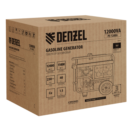 Генератор бензиновый DENZEL PS-120EA, 12 кВт,230 В, 40л, разъем ATS,эл.старт