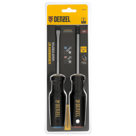 Набор отверток комбинированный DENZEL 2 шт., CrV, трехкомпонентная рукоятка