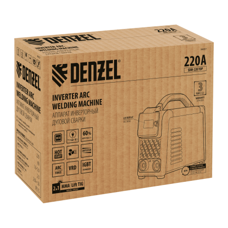 Аппарат инвертор. дуговой сварки DENZEL SDM-220 Top, 220 А, ПВ 60%