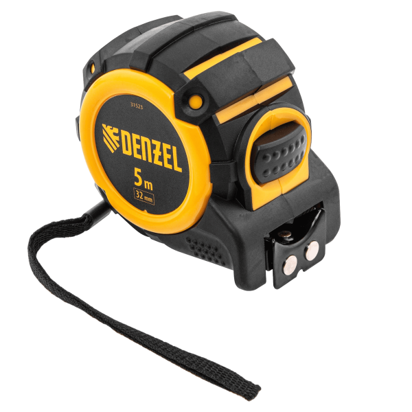 Рулетка DENZEL 31523 5м х 32мм, автоматич. фиксац., нейлон. покрытие, магнит. зацеп, двухстор. разметка