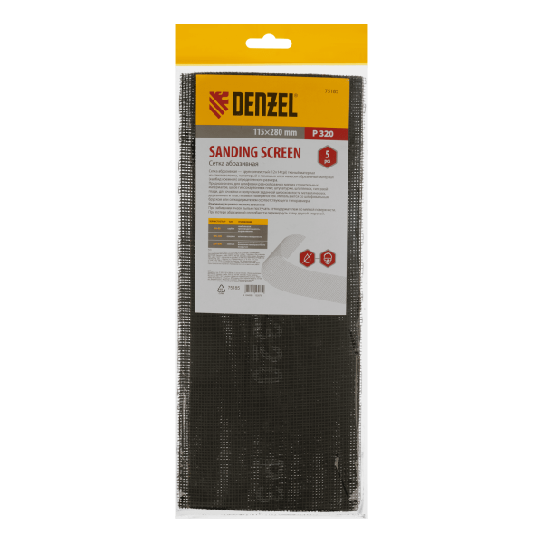 Сетка абразивная DENZEL 75185, P320, 115 x 280 мм, 5 шт.