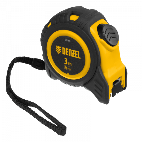 Рулетка DENZEL 3м х 16мм, обрезиненный корпус, автоматическая фиксация