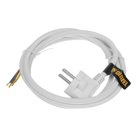 Шнур сетевой Energy Series DENZEL, ПВС, 1,5 м, 3 x 1,5 мм, с неразборной вилкой, белый