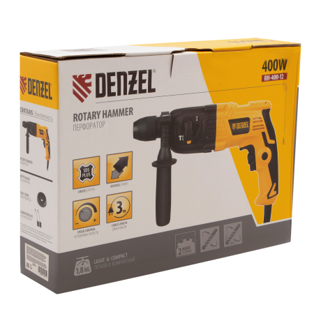 Перфоратор электрический DENZEL RH-400-12, SDS-plus, 400 Вт, 1.2 Дж, 2 режима