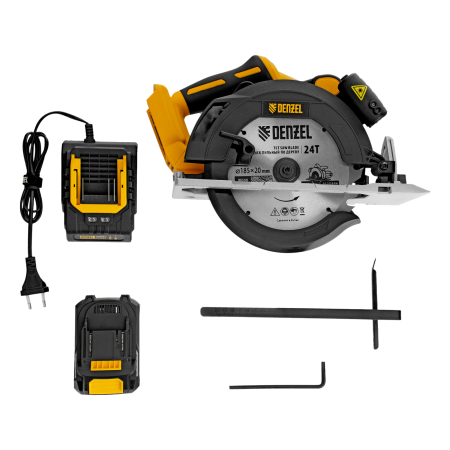 Пила циркулярная аккумуляторная бесщет. DENZEL CCSH-BL-20-185, 185 мм, Li-Ion, 20 В