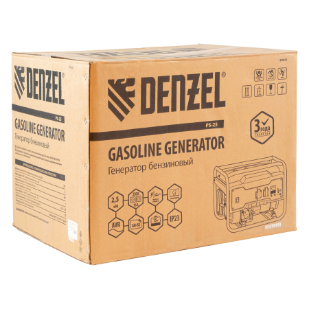 Генератор бензиновый DENZEL PS 25, 2.5 кВт, 230 В, 15 л, ручной старт