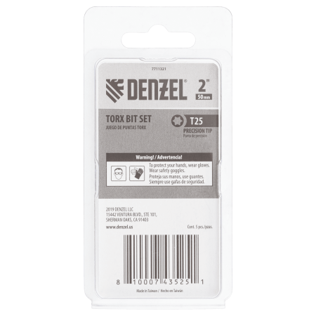 Набор бит DENZEL T25x50, 5 шт.