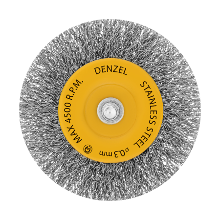 Щетка для дрели DENZEL, 75 мм, Плоская, со шпилькой, нержавеющая витая проволока