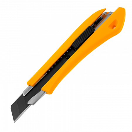 Нож DENZEL 18 мм, сменное лезвие, SK4, метал. направляющая, нажимной фиксатор