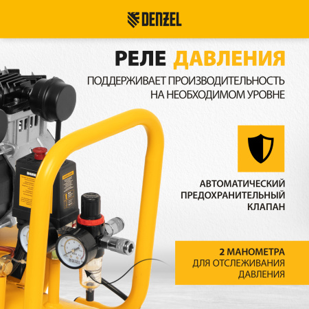 Компрессор безмасляный, малошумный DENZEL DLS 2200/50, 2200 Вт, 2x1100, 50 л, 380 л/мин