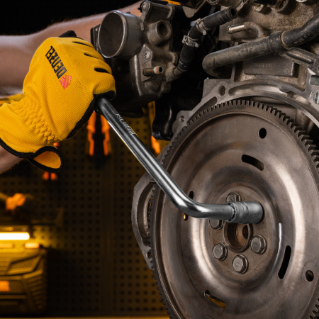 Вороток Г-образный DENZEL 300*75 мм, квадрат 1/2", CrV, матовый хром