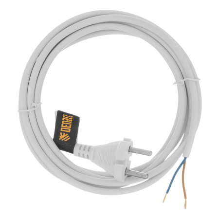 Шнур сетевой Energy Series DENZEL, ПВС, 3 м, 2 x 1 мм, с неразборной вилкой, белый