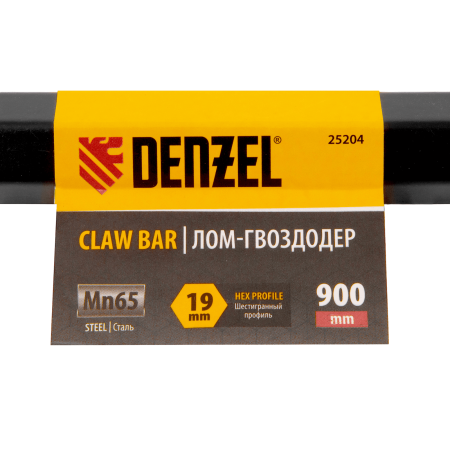 Лом-гвоздодер DENZEL 900 мм, шестигранный 19 мм, окрашенный, сталь 65