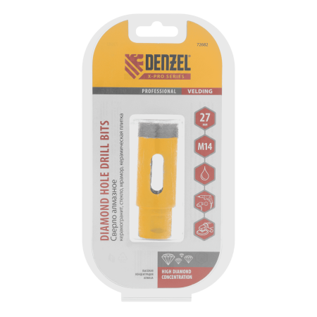Сверло алмазное по керамограниту DENZEL, 27 мм, М14, мокрая резка