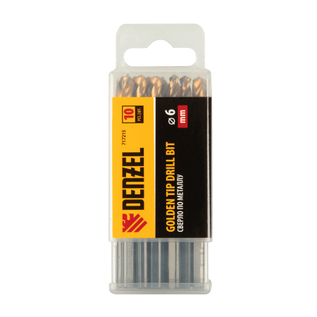 Сверло по металлу DENZEL 6 мм, HSS-Tin, Golden Tip, 10 шт.