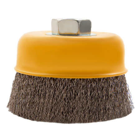 Щетка для УШМ DENZEL 746043, 75 мм, «чашка», витая нержавеющая проволока 0.3 мм, М14