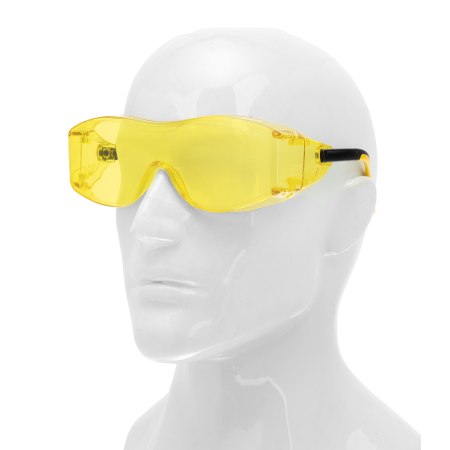 Очки защитные DENZEL открытые, поликарбонатные, увеличенная желтая линза, регулируемые дужки