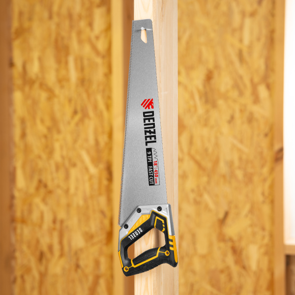 Ножовка по дереву DENZEL  450 мм, 9 TPI, зуб 3D, металлопластиковая рукоятка