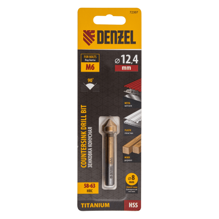 Зенковка конусная DENZEL под М6, HSS, по металлу, 6-гранный хвостовик