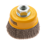 Щетка для УШМ DENZEL 746043, 75 мм, «чашка», витая нержавеющая проволока 0.3 мм, М14