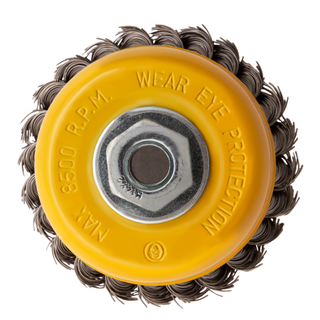 Щетка для УШМ DENZEL 746283, 100 мм, «чашка», крученая нержавеющая проволока 0.5 мм, М14