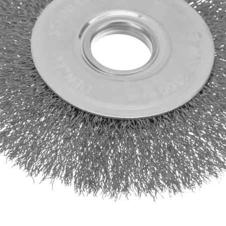 Щетка для УШМ DENZEL 746563, 125 мм, «плоская», витая нержавеющая проволока 0.3 мм, посадка 22.2 мм