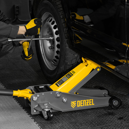 Домкрат гидравлический подкатной DENZEL 3 т, 125-470 мм, быстрый подъем, проф.