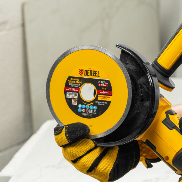 Диск алмазный отрезной DENZEL73120, сплошной, 125 x 22.2 мм, мокрая резка
