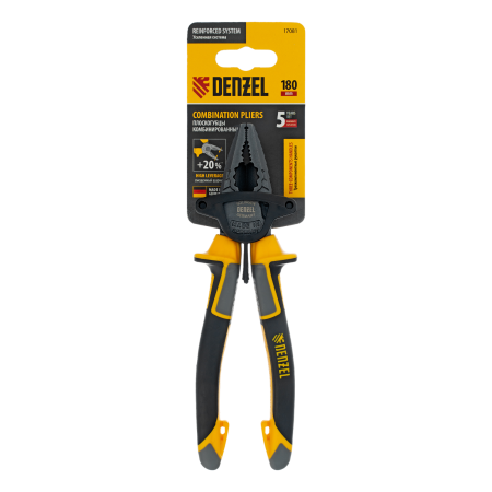 Плоскогубцы комбинированные DENZEL 180 мм, трехкомпонентные рукоятки Плоскогубцы комбинированные DENZEL 180 мм, трехкомпонентные рукоятки