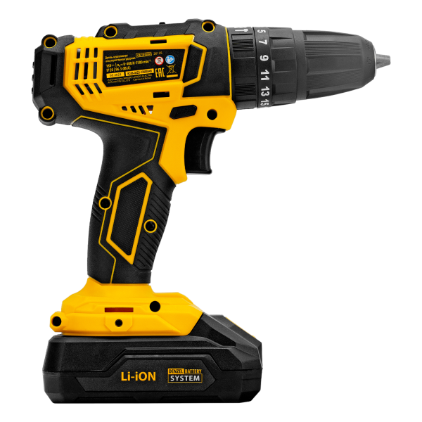 Дрель-шуруповерт аккумуляторная ударная DENZEL CID-18-02BM, Li-Ion, 18 В, 2 акк.