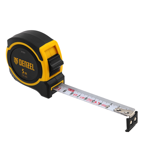 Рулетка DENZEL 5м х 19мм, двухкомп. корпус, магнитный обрезиненный зацеп