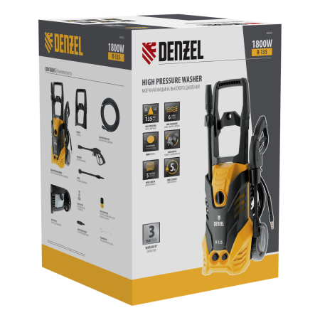 Мойка высокого давления DENZEL R-135, 1800 Вт, 135 бар, 6 л/мин, колесная
