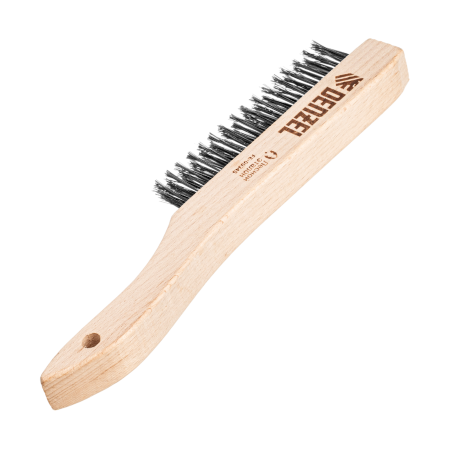 Щетка зачистная 3-х рядная DENZEL, прямая проволока из нержавеющей стали с деревянной ручкой, EFP