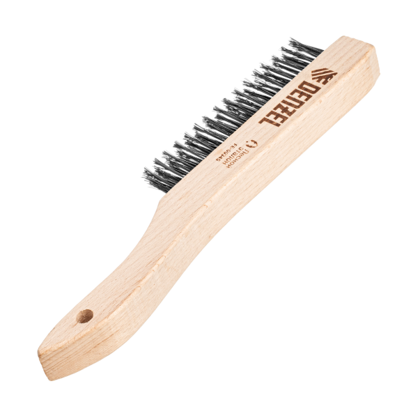 Щетка зачистная 3-х рядная DENZEL, прямая проволока из нержавеющей стали с деревянной ручкой, EFP