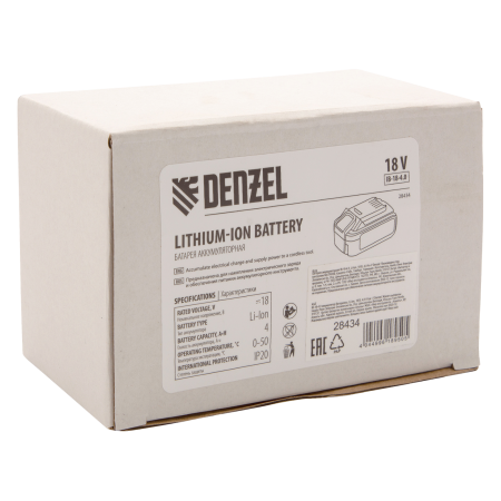 Аккумуляторная батарея DENZEL IB-18-4.0, Li-Ion, 18 В, 4.0 Ач