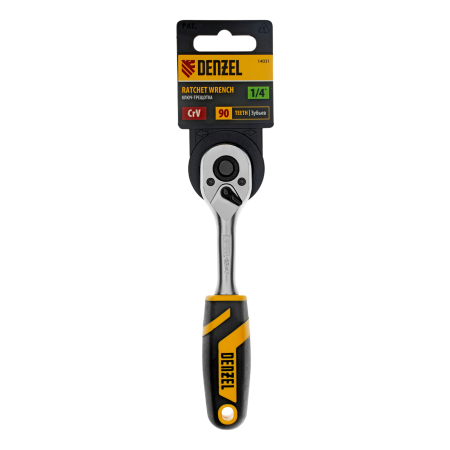 Ключ-трещотка DENZEL 1/4", 90 зубьев, с быстрым сбросом, CrV