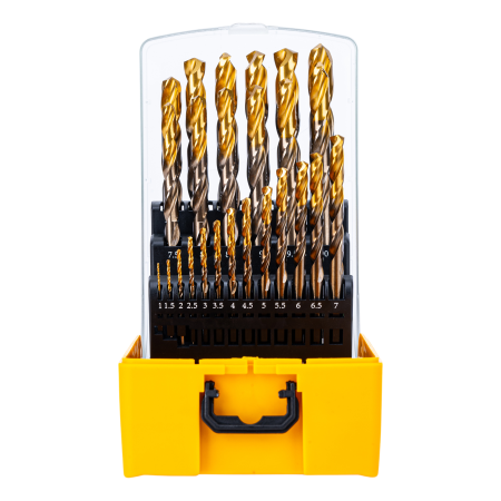 Набор сверл по металлу DENZEL, 1-13 мм, Р6М5К8-TiN, Golden Tip, 25 шт