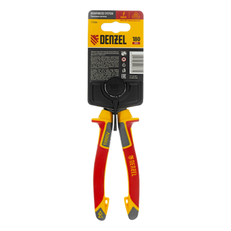 Плоскогубцы комбинированные DENZEL диэлектрические трехкомпонентные рукоятки до 1000 В, 180 мм Плоскогубцы комбинированные DENZEL диэлектрические трехкомпонентные рукоятки до 1000 В, 180 мм