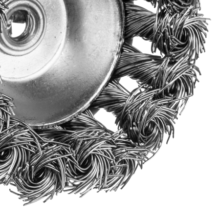 Щетка для дрели DENZEL, 65 мм, Чашка, со шпилькой, нержавеющая крученая проволока